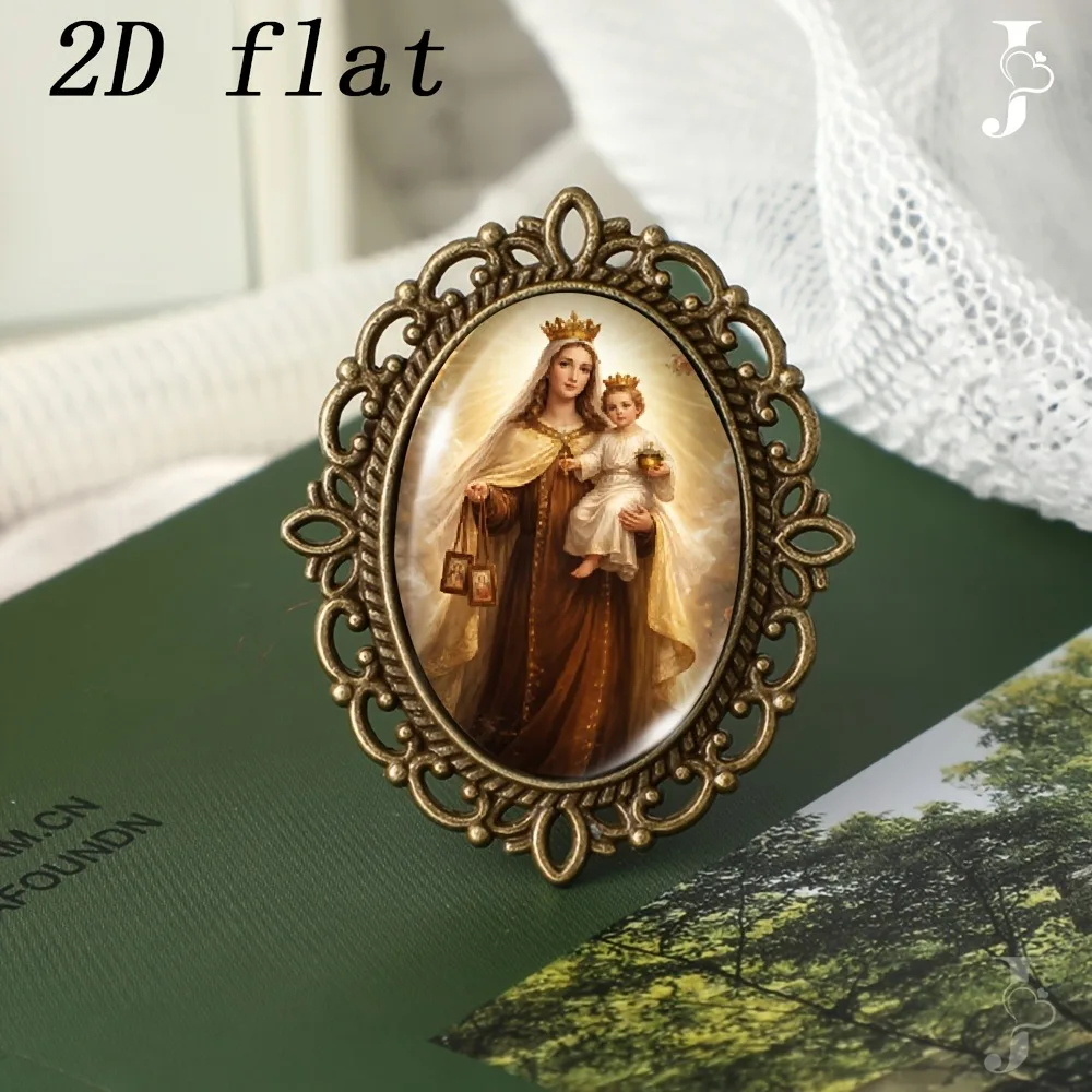 6-20Pcs Oval Virgin Mary Baby Jesus Lapel Pin, Vintage Hollow Lace Zinc Alloy Glass Brooch, Unisex Decor Badge Souvenir Gift