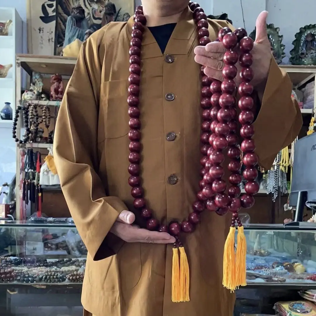 Peach Wood Lu Zhi Shen Monk Rosary Extra Large 54 Beads Handheld Neck Pendant Buddhist Collectible Jewelry Craft