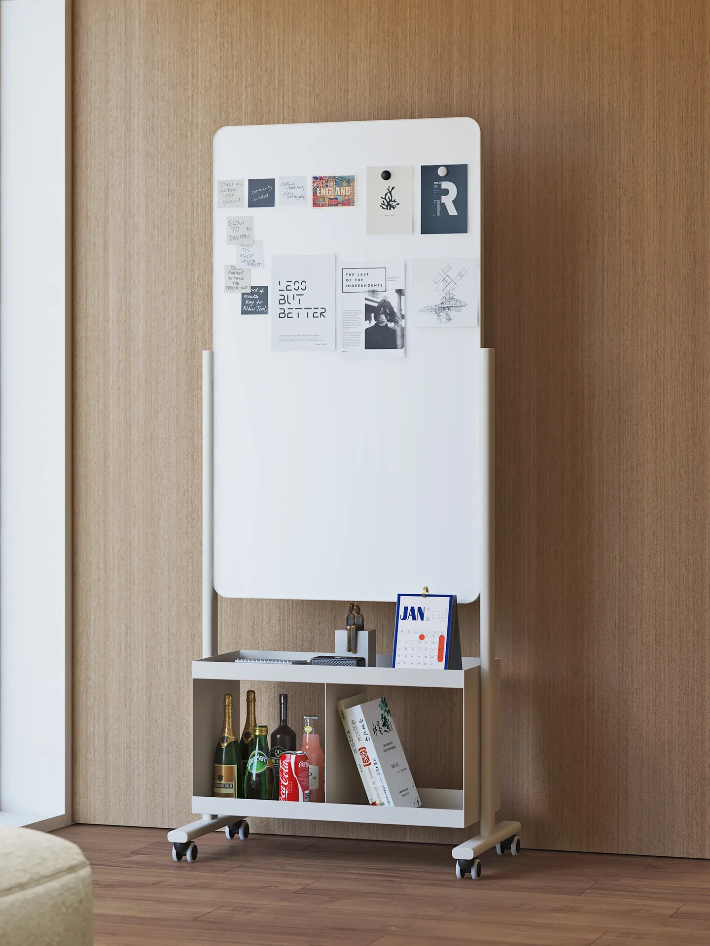 LMM mobile whiteboard writing board floor-to-ceiling blackboard household double-sided storage rack