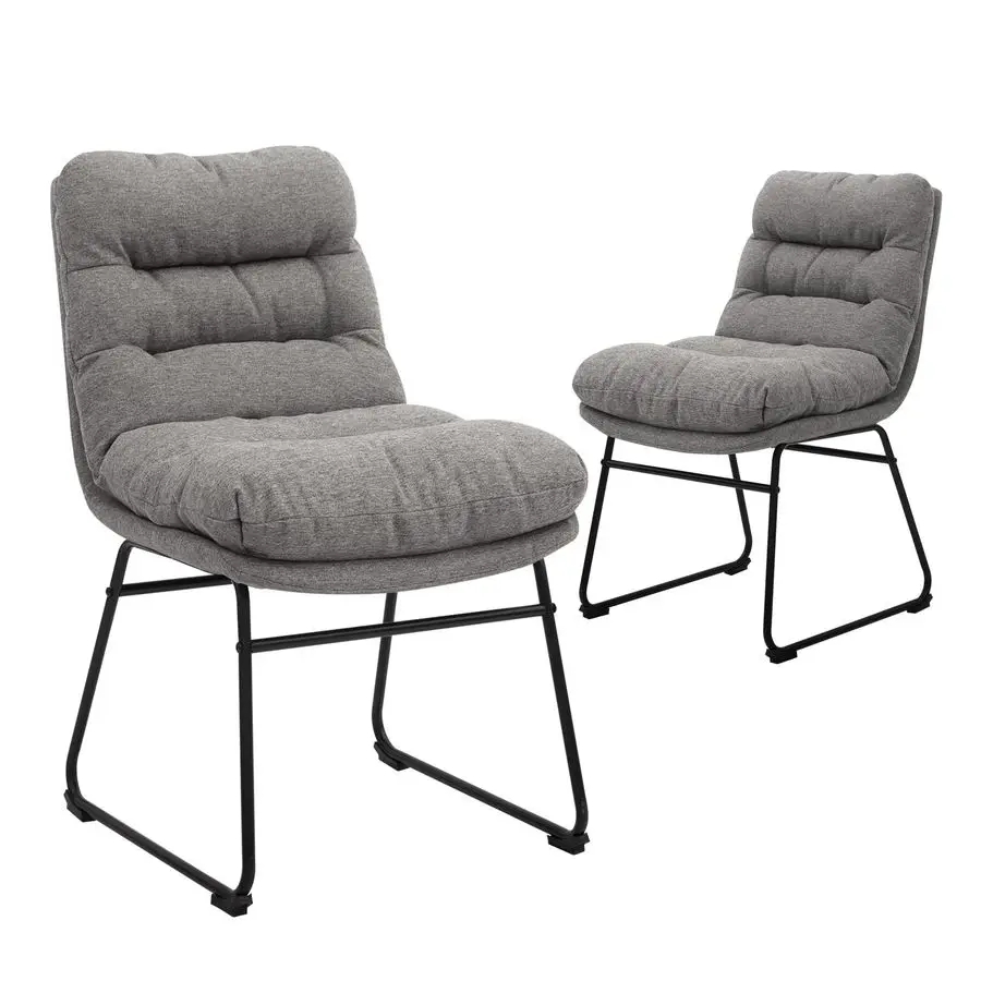 

Кухонные стулья с современным акцентом, мягкой тканевой спинкой с клетчатым узором и хромированными ножками, набор из 2 шт., серый