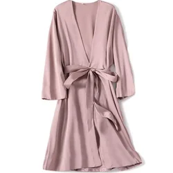 Female Satin Robe Pink Bridal Wedding Dressing Gown Loose Casual Kimono Bathrobe Gown Summer Nightgown Sexy Nightwear Loungewear