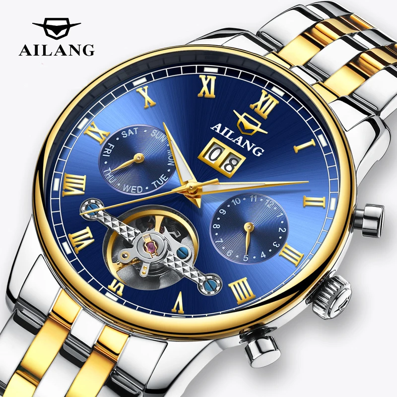 

AILANG Luxury Brand Men Automatic Mechanical Watch Watch Stainless Steel Luminous Waterproof Clock Tourbillon Dial Reloj Hombre