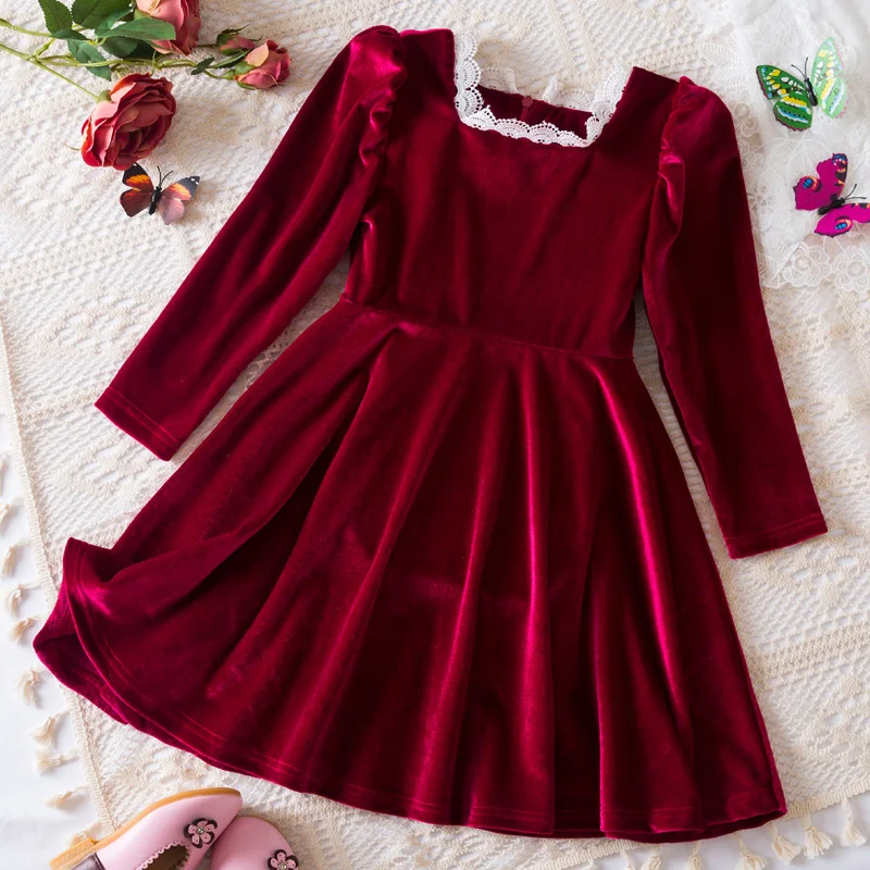 

Girls Lace Princess Dress Baby Birthday Christmas Long Sleeve Vestidos 2024 Kids Autumn Winter Gown Children New Sweet Clothing