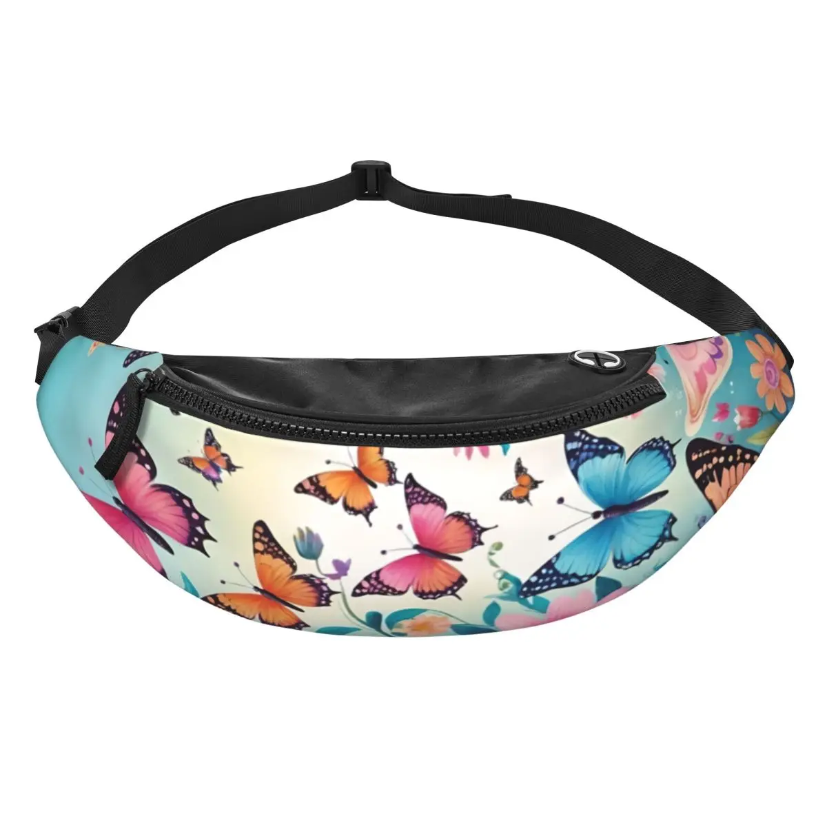 Custom Cool Colorful Butterfly Fanny Pack for Cycling Camping Men Women Crossbody Waist Bag Phone Money Pouch