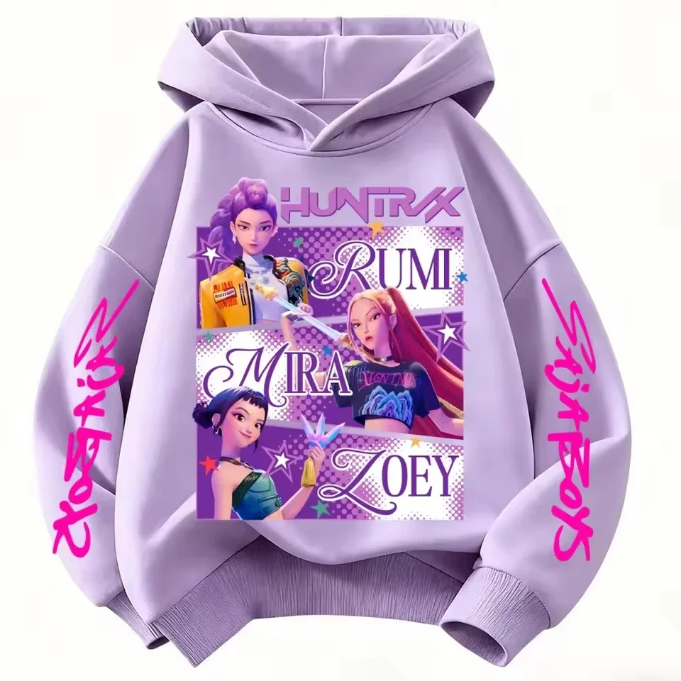 2026 Girls Cartoon Hoodie for Boys and Girls Hunter Rumi Derpy Warm and Thick, Fashionable Casual Top, Printed Purple Sweatshirt