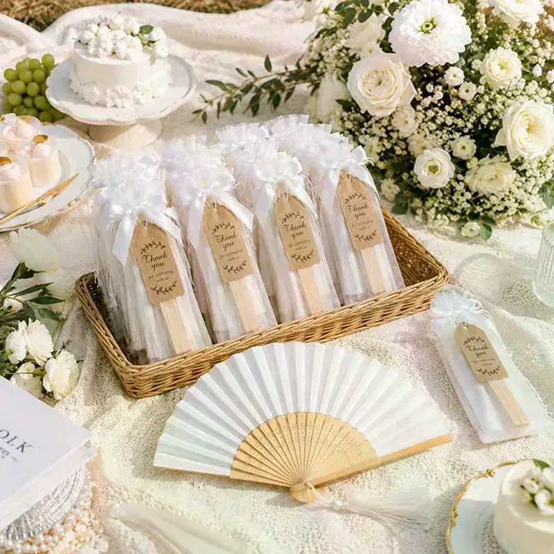 Portable Paper Folding Hand Fans Bamboo Ribs Foldable Handheld Fans For Wedding Party Favors Summer Cooling Crafts Projects
