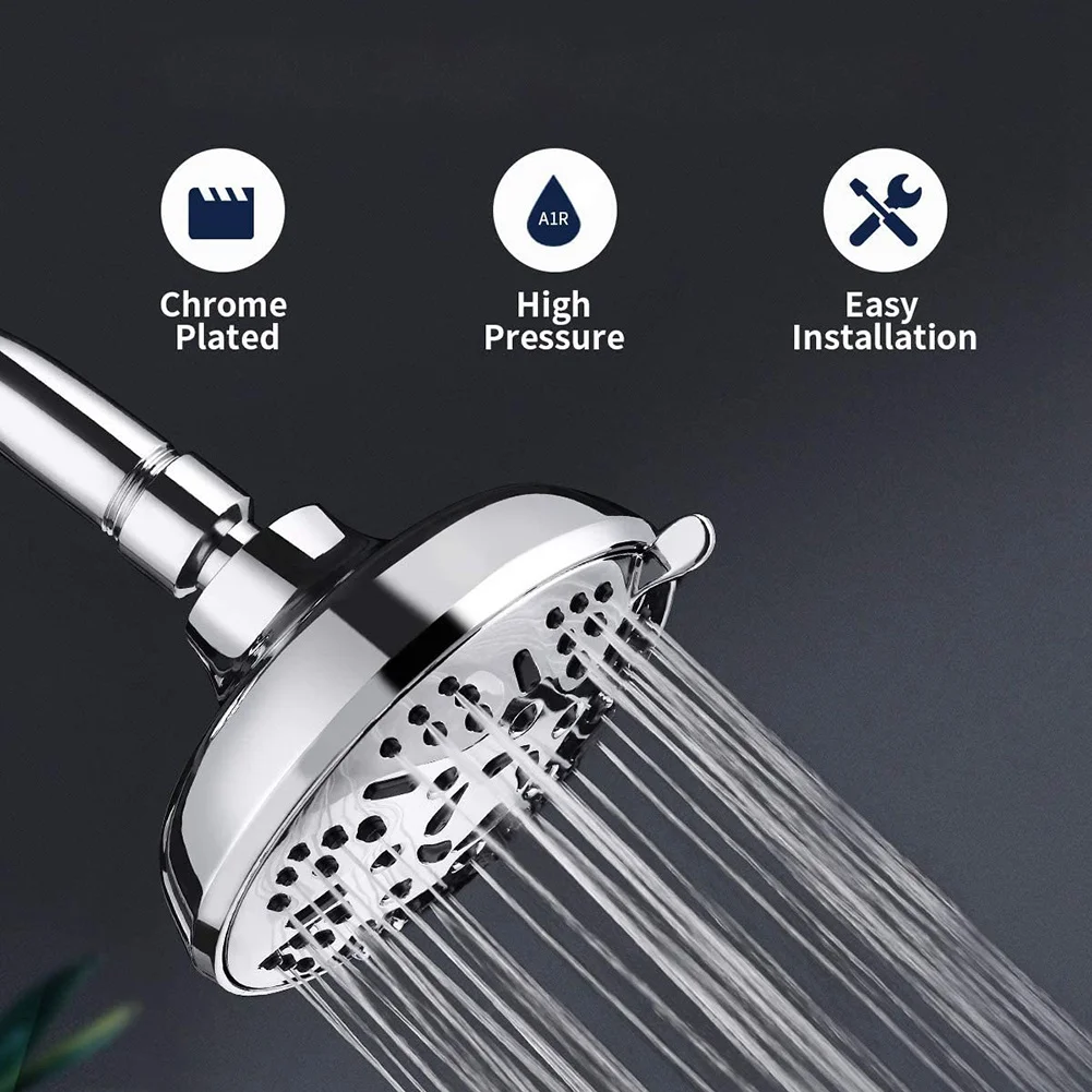 High Pressure Fixed Shower Head, Anti-Leak 9 Settings Rainfall Showerhead with Massage Spa, Chrome Face, Adjustable