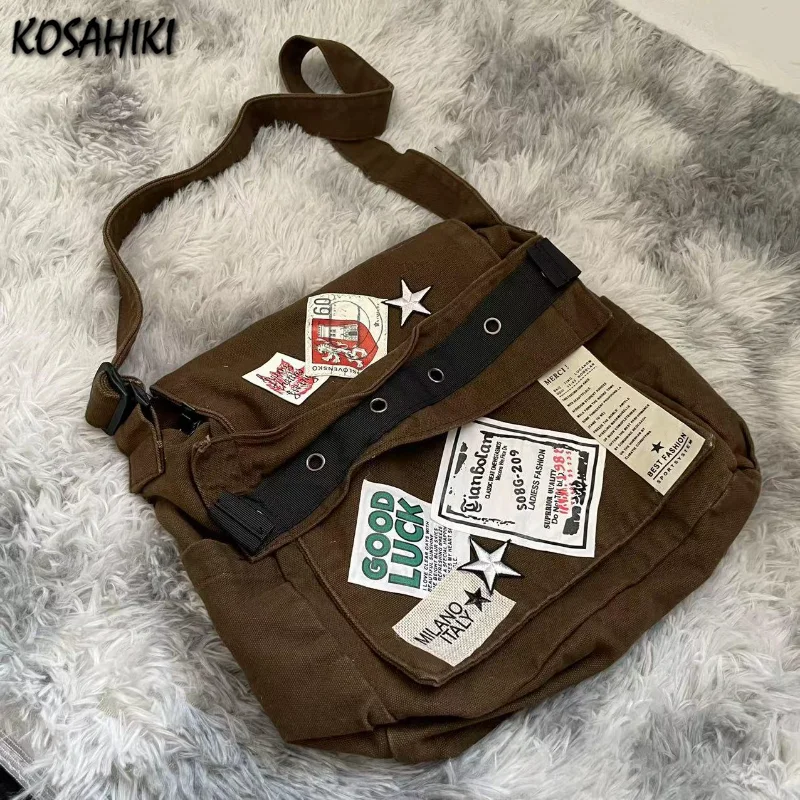 New Y2k Aesthetic Punk Patchwork Letter Shoulder Bag Vintage Fashion Streetwear Crossbody Bags Women Casual Star Messenger