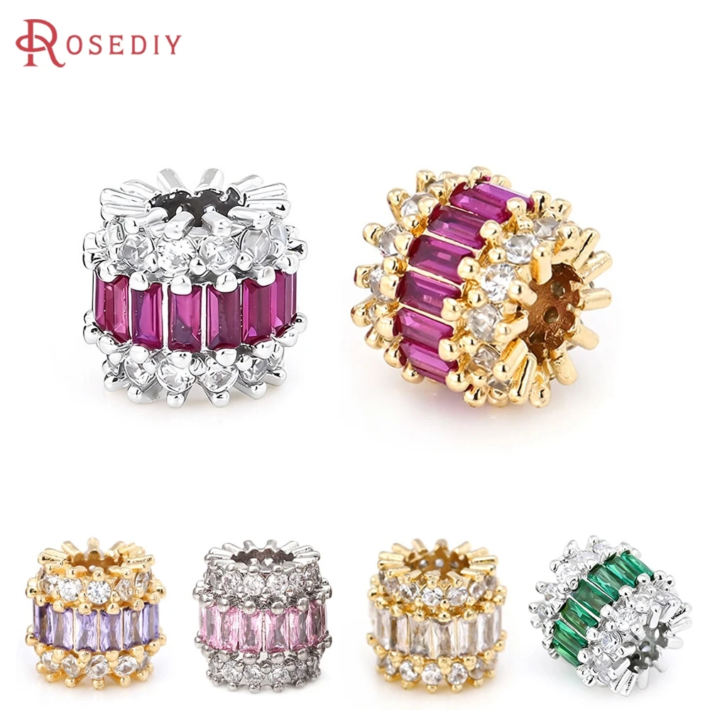 18K Gold Color Brass Zircon Large Hole Cylinder Spacer Beads Bracelets High Quality Diy Necklace Earrings Jewelry Making
