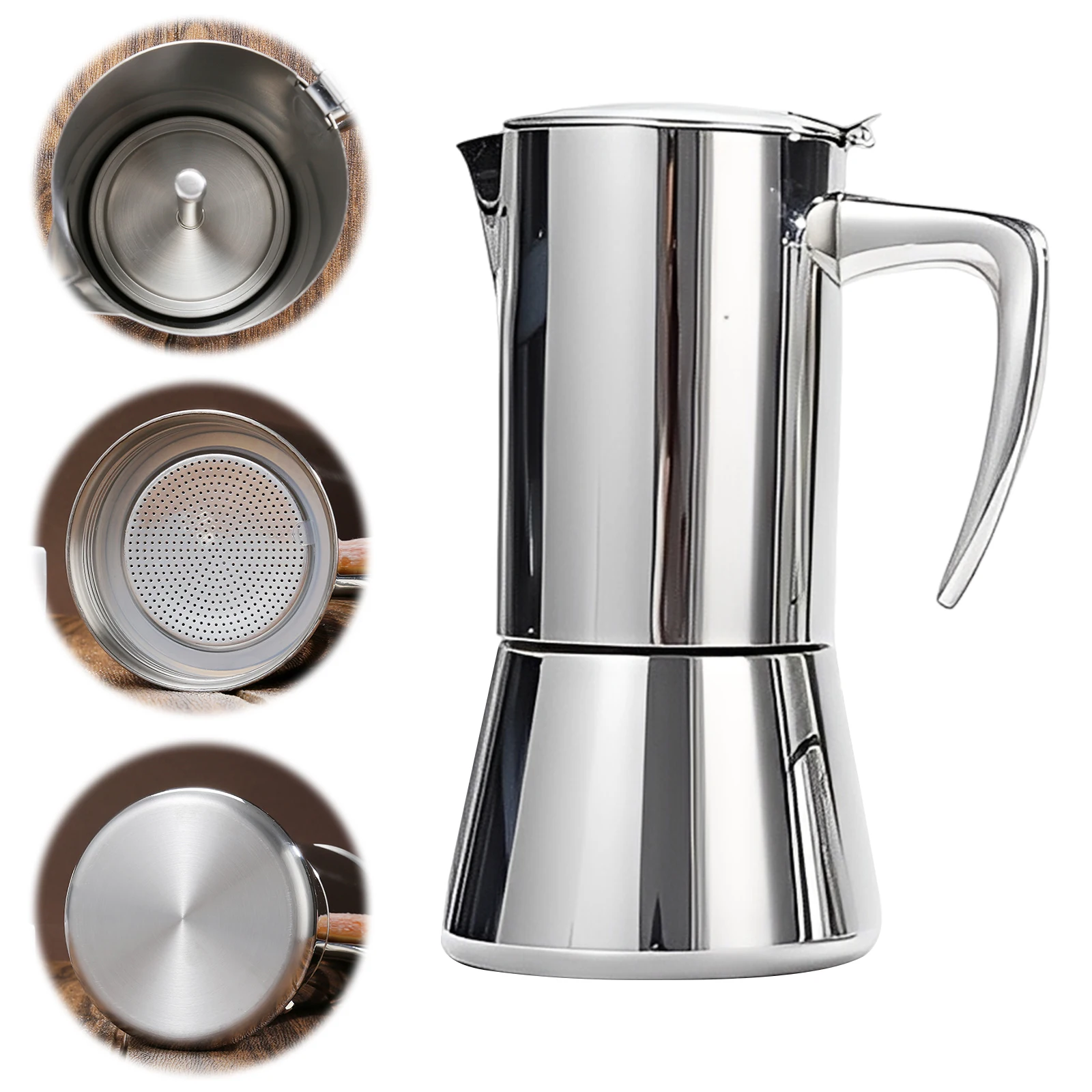 

Кофемашина 300 мл/200 мл, кофеварка из нержавеющей стали 304 с дизайном кофеварки, горшок для эспрессо для дома и кемпинга