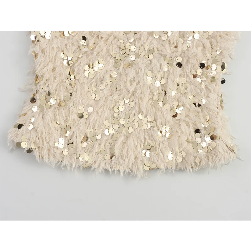 YENKYE Sexy Women Frayed Sequin Strapless Top Elasticated Straight Deckline Chic Party Crop Top High Street ropa de mujer