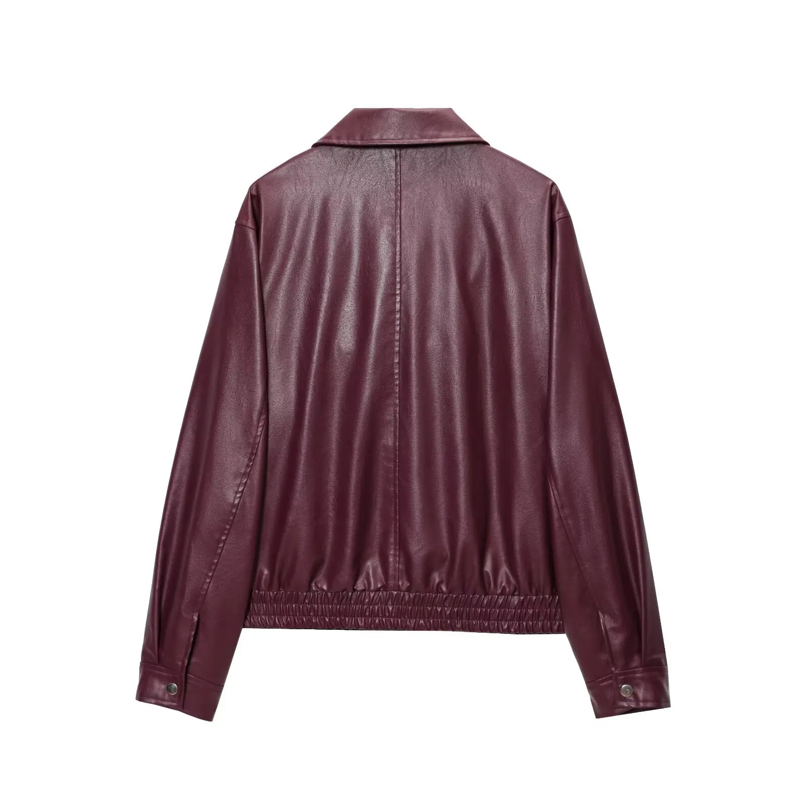 Women's Retro American-Style Faux Leather Jacket with Lapel Simple Design for Autumn Wear