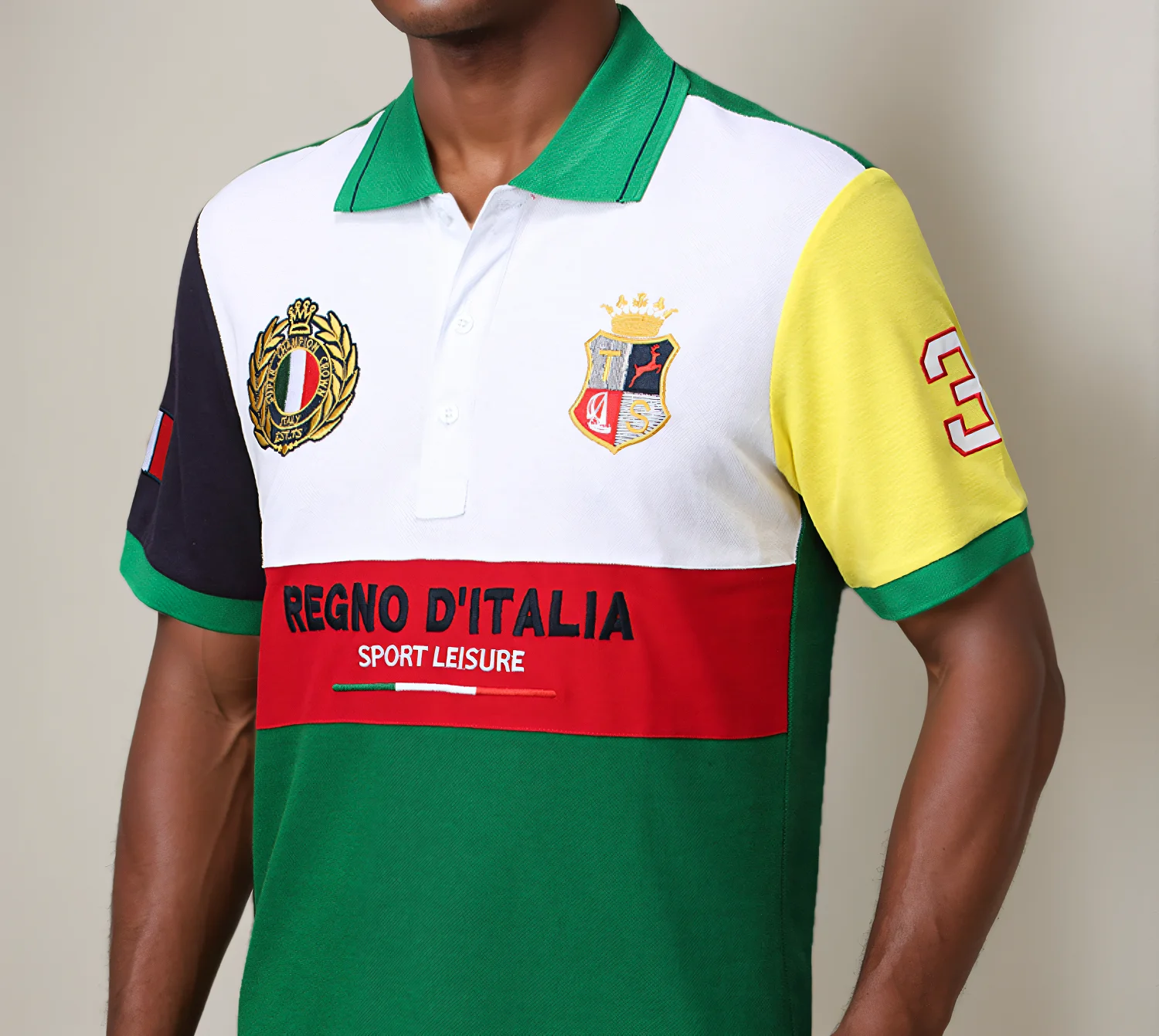 men\'s polo shirt Italian royal casual advanced pure cotton high-end embroidery luxury splicing color contrast original design