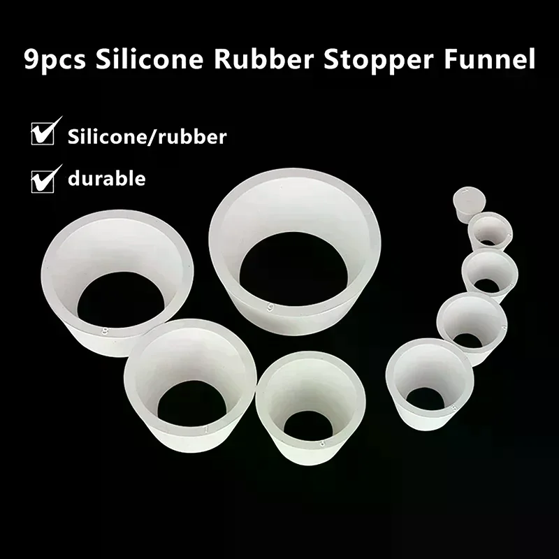 9Pcs Suction Bottle Mat Rubber Filter Cone Smooth Stopper Filtration Assemblies Adapter Tapered Silicone Stopper Funnel