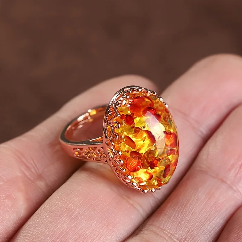 Classic Vintage Amber Beeswax Ring Jewelry for Everyday Wear