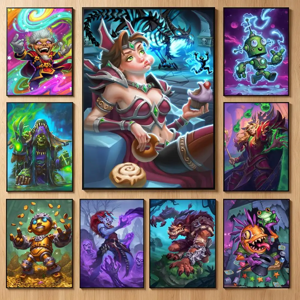 Game Card H-Hearthstone Heroes Of Warcraft Poster Classic Self-Adhesive PP Wall Sticker for Living Room Bar Decor Gift