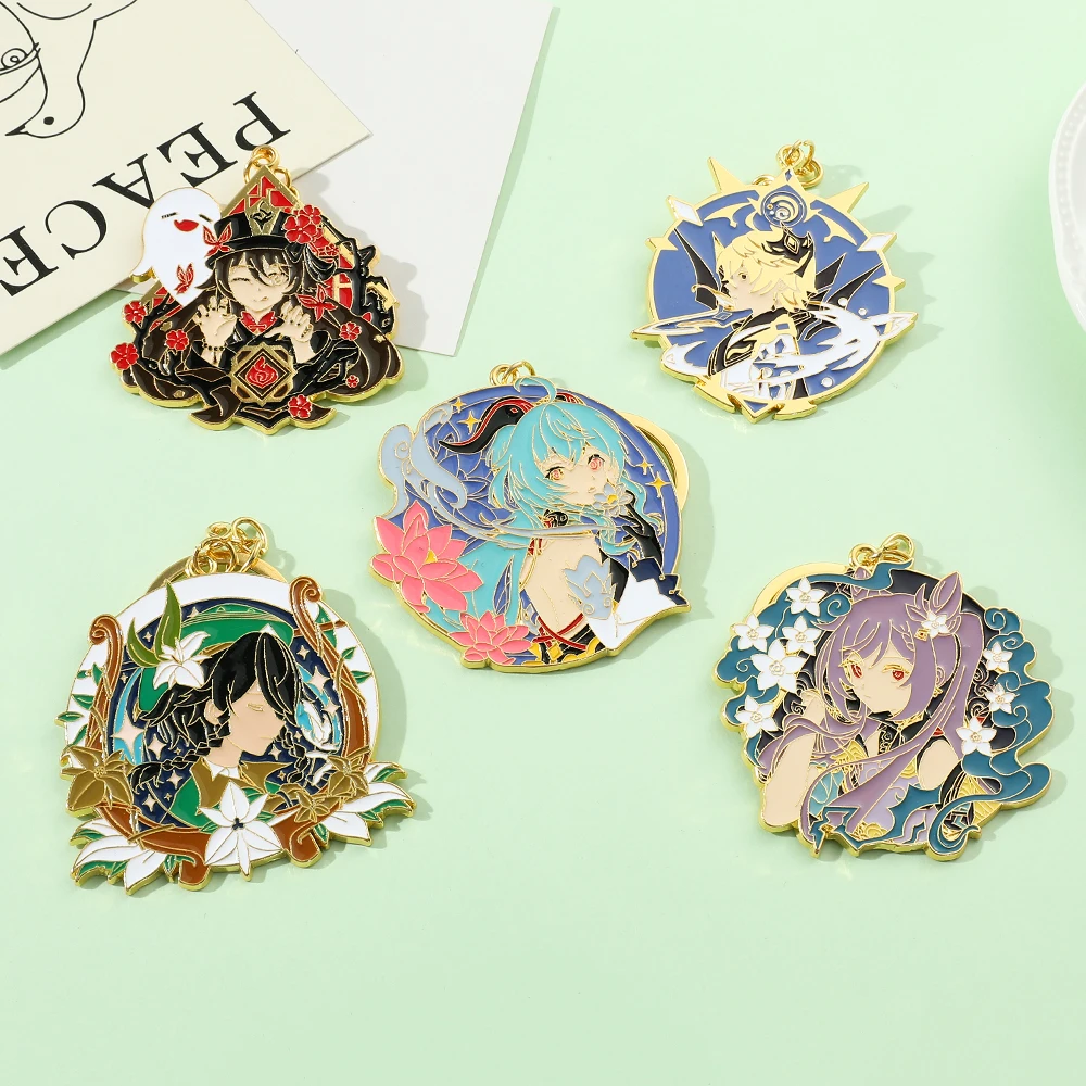 Game Anime Genshin Impact Figure Enamel Keychain Hu Tao Xiao Metal Keyrings for Car Key Backpack Key Holder Pendant Accessories
