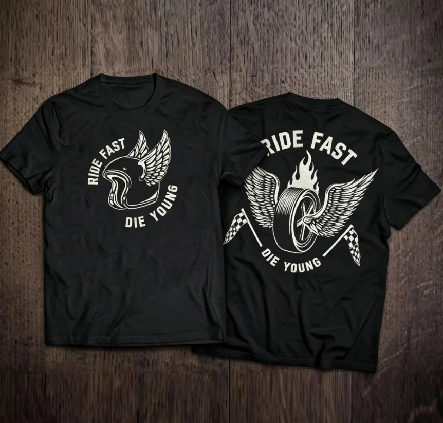 2026 Men's Oversized T Shirt Retro Motorcycle Wing Tire Graphic Print Short Sleeve Cotton Casual Streetwear Unisex Tee