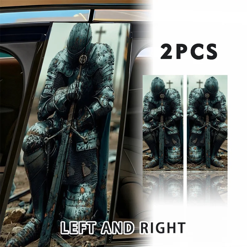 

Two Pack, Full Armor Man Sitting on the Ground with a Sword - Waterproof Self-Adhesive Durable Car Sticker for B-Pillar