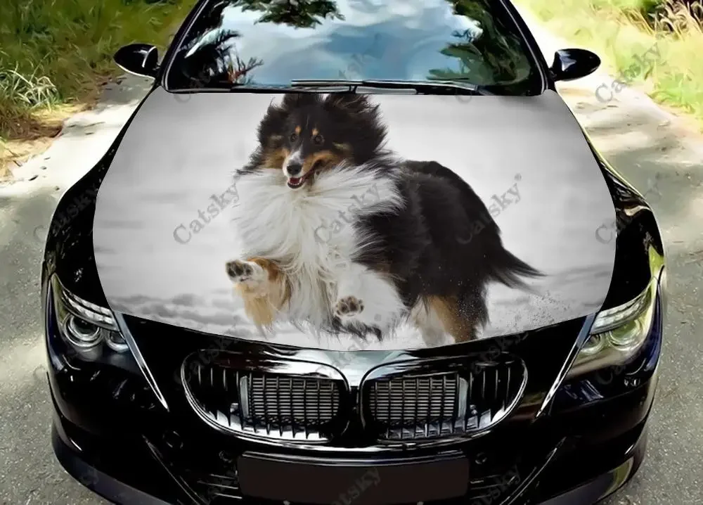 Animal Rough Collie Car Hood Vinyl Decal Stickers Wrap Vinyl Film Engine Cover Decals Sticker Universal Car Hood Cover Film