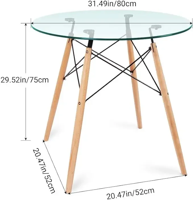 Okrągły szklany stół do jadalni, biurko kawowe z 4 nogami z drewna bukowego do kuchni i salonu
