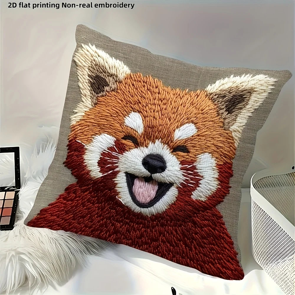 2D flat- Cute Happy Red Panda Throw Pillow Cover 2D Flat Print Decorative Cushion Case for Sofa Bedroom Living Room