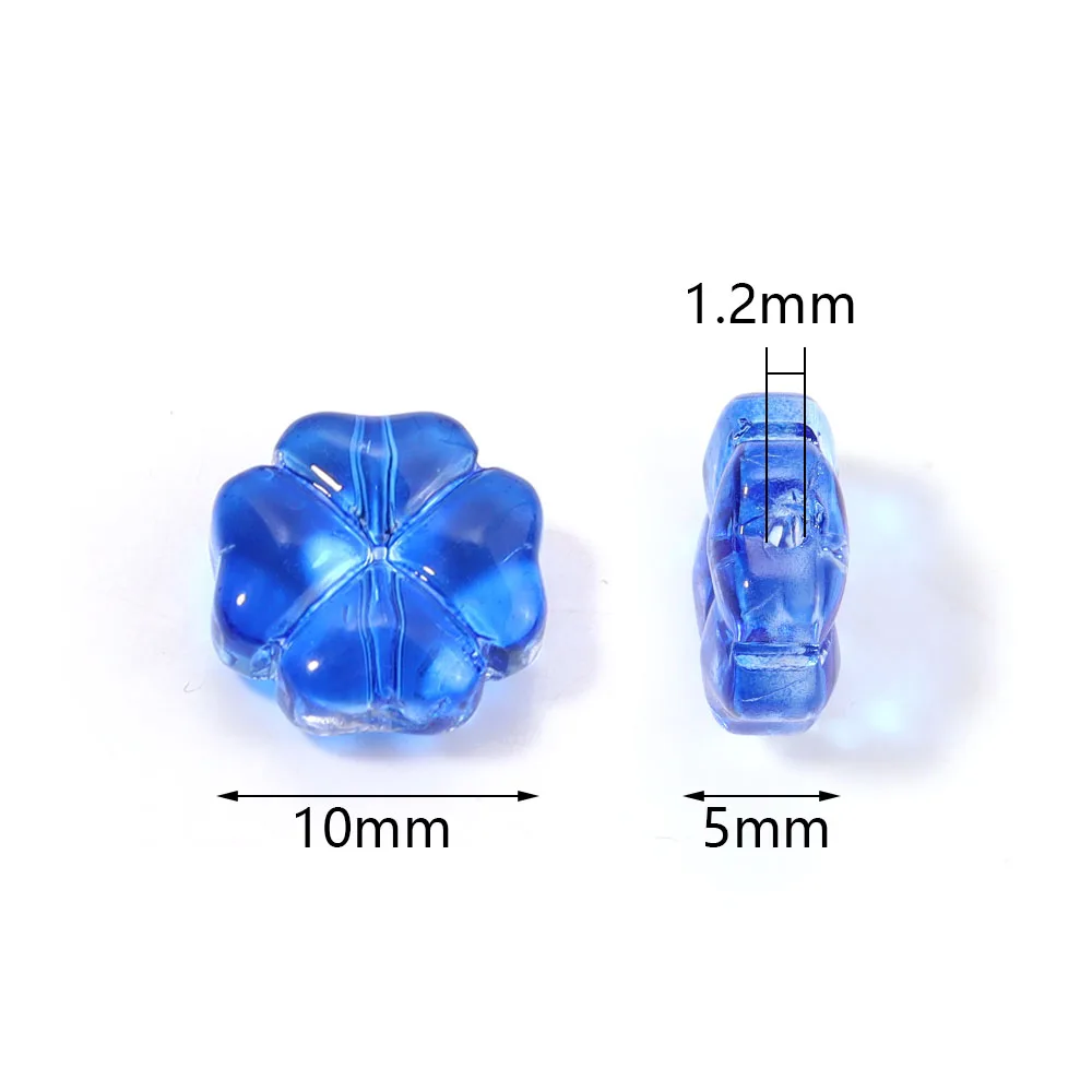 

50pcs/bag Transparent Four Leaf Flower Shape Glass Beads Color Lampwork Loose Bead for Ornament Making DIY Craft Beaded Supplies