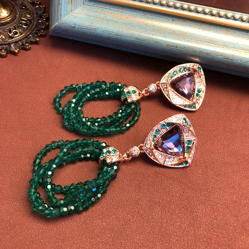 fashionable glass faceted stud No ear piercing pendant rose gold inlaid rhinestone versatile ear clip jewelry