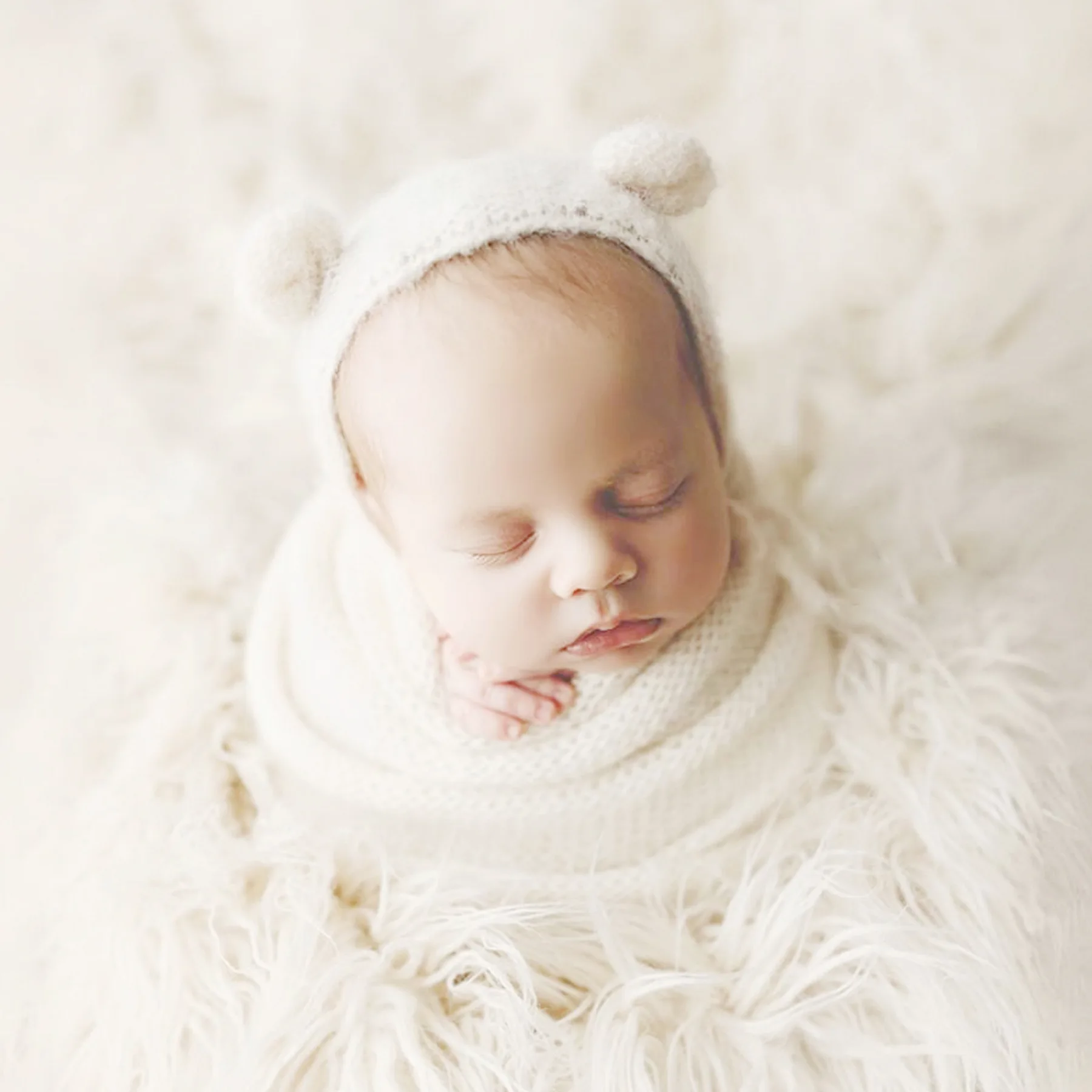 Baby Knitted Blanket Newborn Photography Props Stretchable Wool Wrap Blanket Swaddling Handmade Hat Photo Shooting Accessories