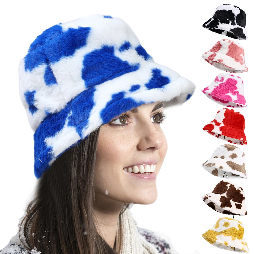 Solid Striped Ruffled Bucket Hat Women Lamb Wool Faux Fur Fisherman Hats Girls Outdoor Winter Warm  Bowl Cap Buckets Sun Caps