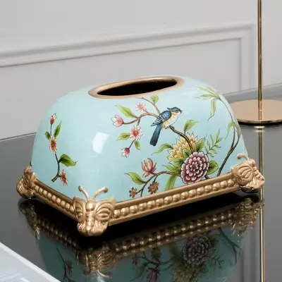 

European-style living room coffee table simple drawing paper box home American light luxury ceramic bread tissue box decoration