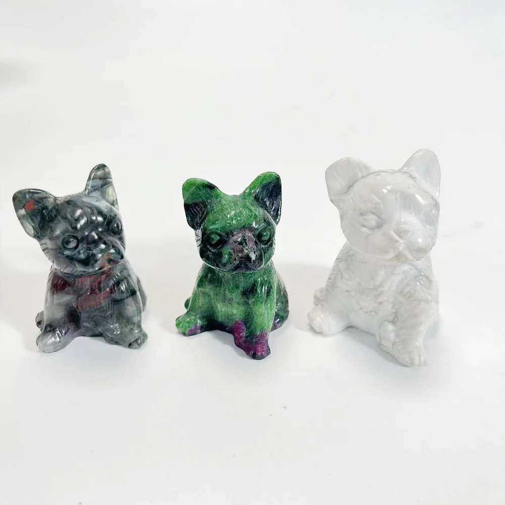 Crystal French bulldog Figurine Crystal Animals Statue Carving Crafts Reiki Gemstone Healing Energy Stone Home Decoration