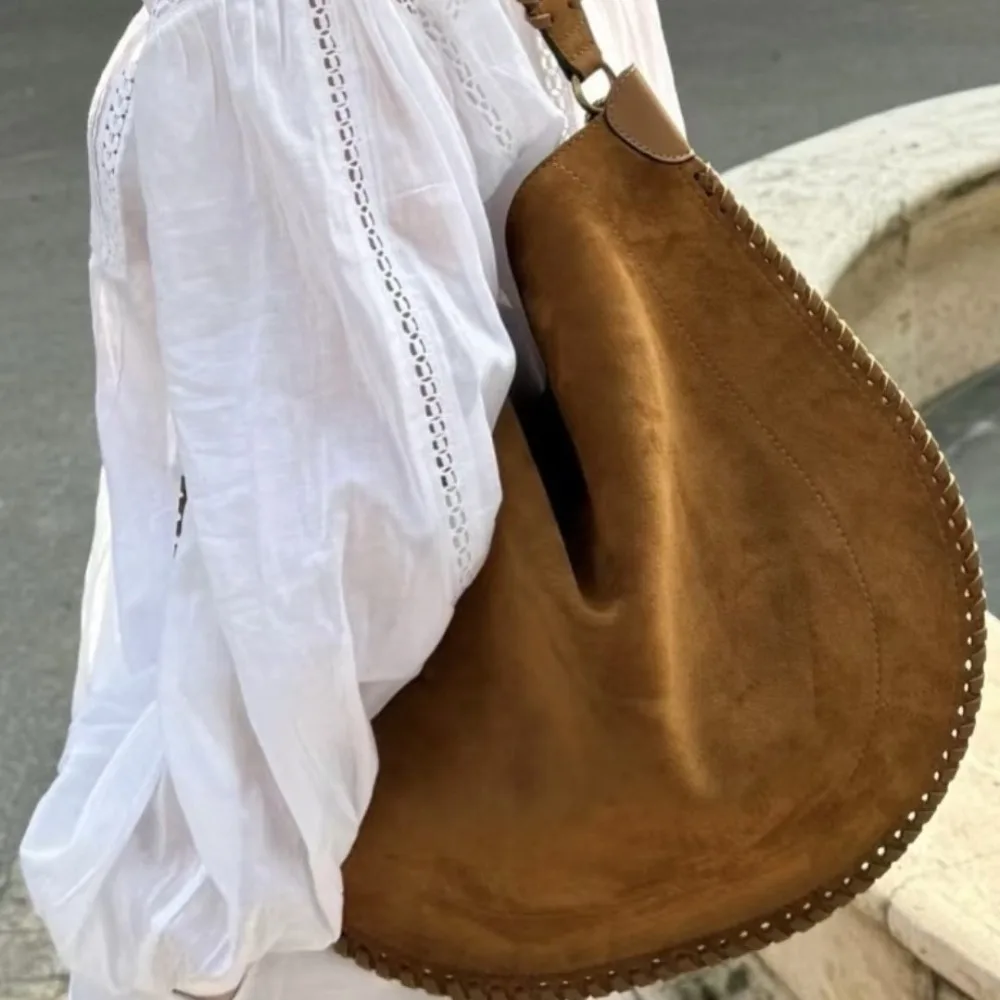 

High-quality Rope Bag Suede and Suede First-layer Cowhide Shoulder Women's Bag Autumn Winter New Large-capacity Casual Versatile