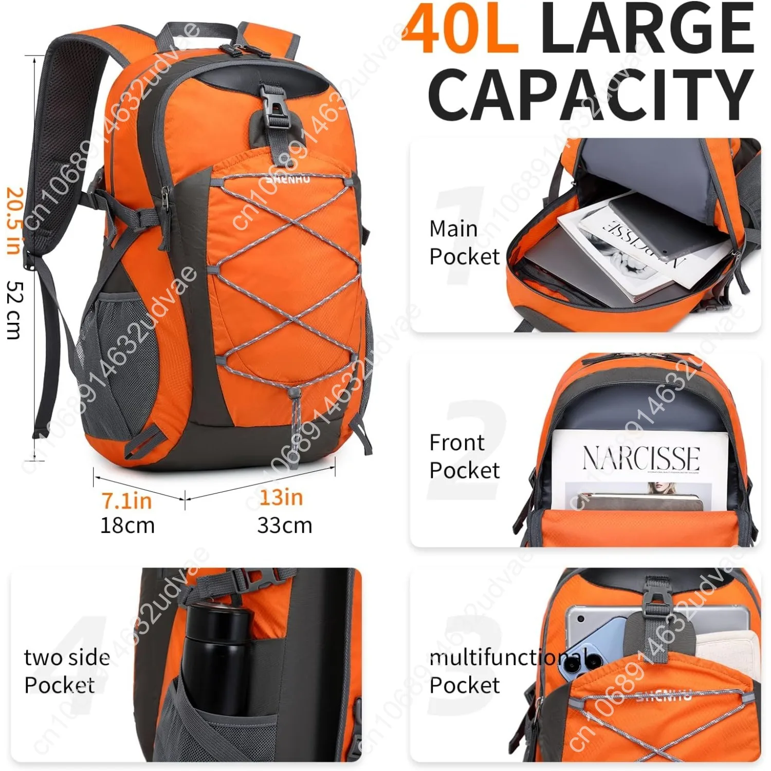 40L Hiking Backpack Lightweight Daypack Waterproof Travel Camping Backpack for Men Women Sport Packable