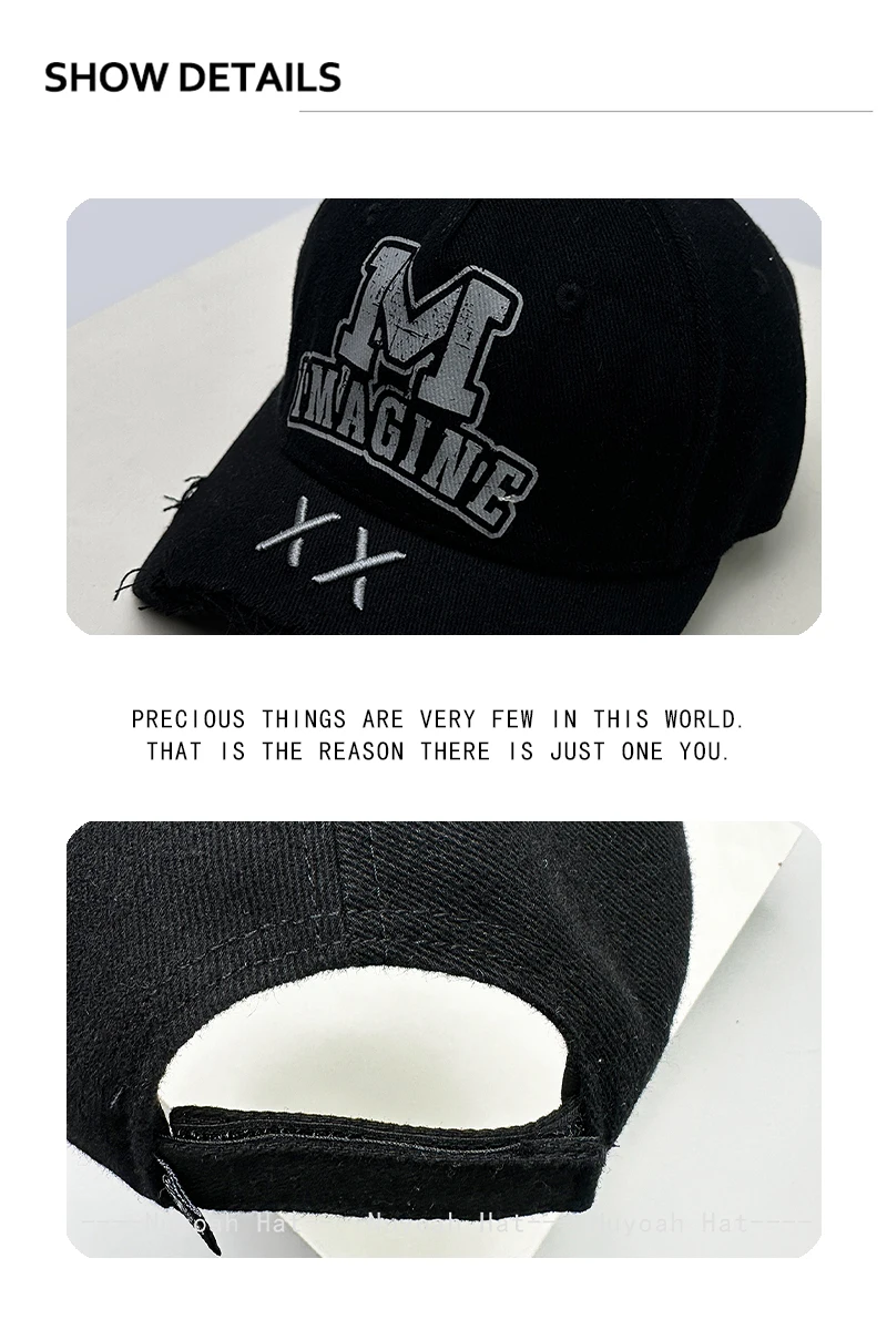 Neue Retro Baseballkappen für Damen und Herren mit M-Buchstaben-Print, Sonnenschutz und abgenutztem Schirm – Vielseitige Streetwear-Schirmmützen im Nischen-Design – Detail 3