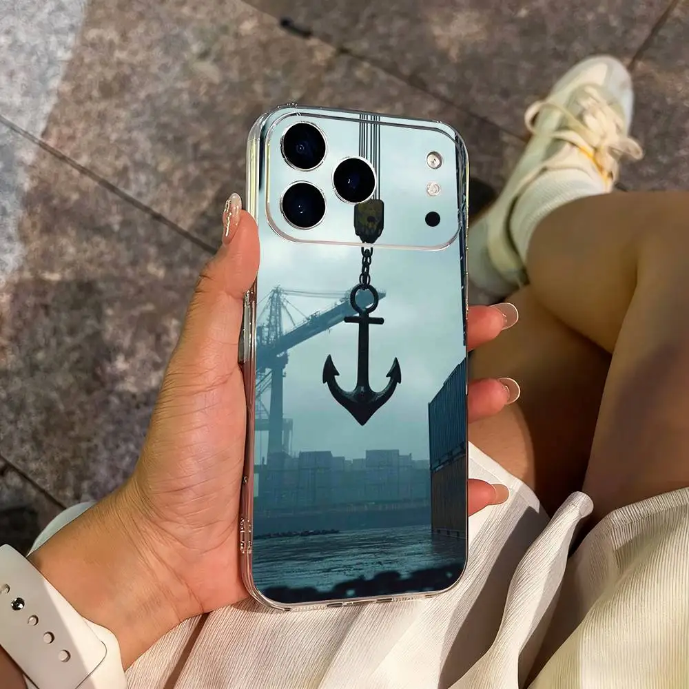Coque de téléphone Sailing Art Ocean Anchor pour iPhone 14,13,12,11,17,16,15,Pro,Max,Plus,X,XS,XR,SE,Mini couverture souple transparente
