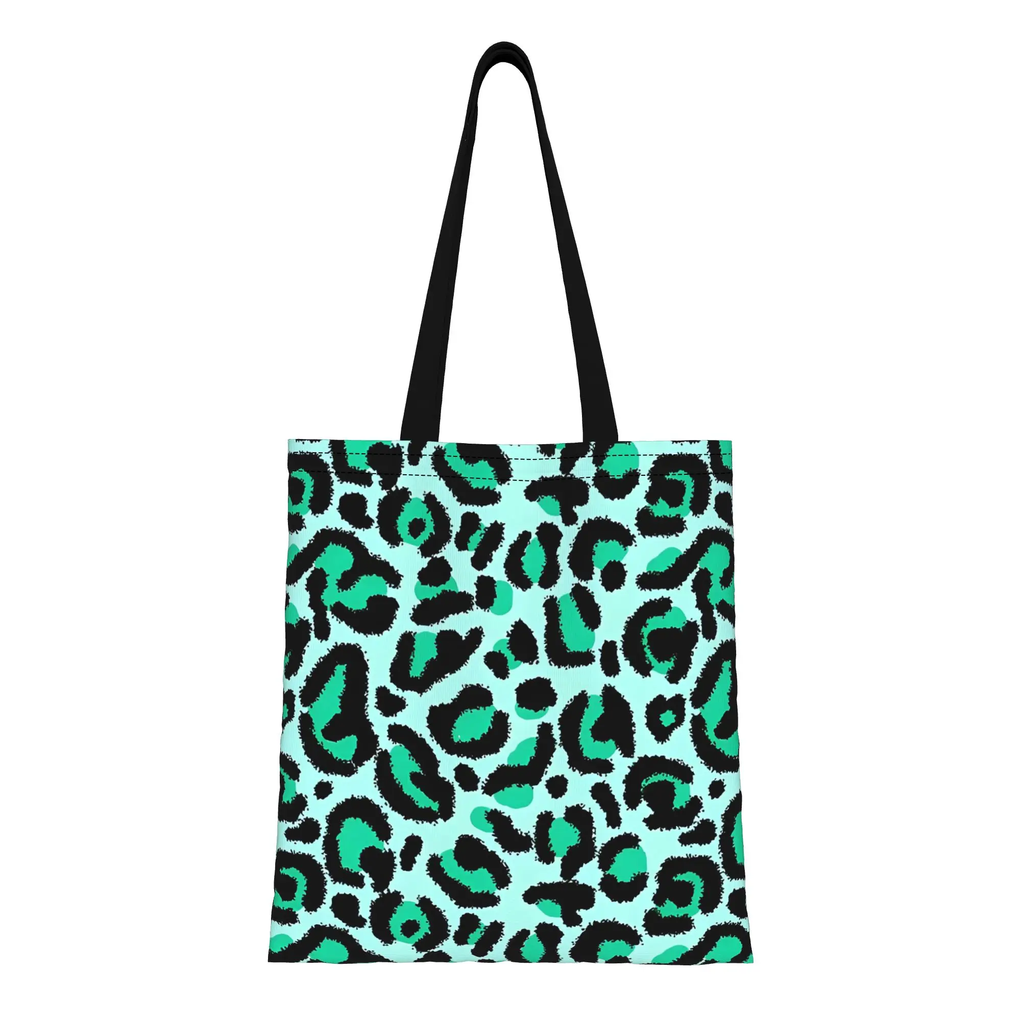 

Mint Green Leopard Print Leopard Print Canvas Tote Bag Perfect for Shopping Women's Top-Handle Bags