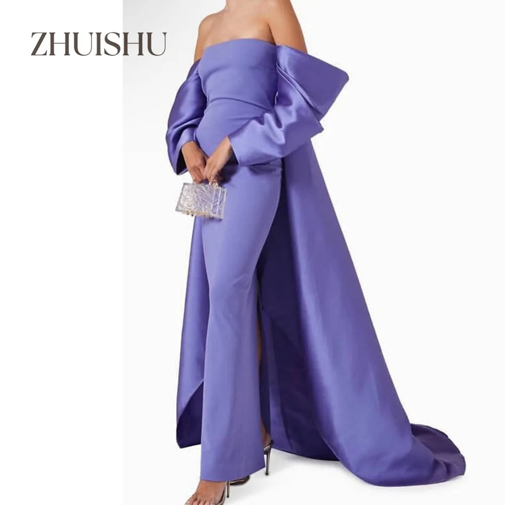

ZHUISHU фиолетовое платье для торжественных мероприятий в Саудовской Аравии с открытыми плечами, прямое вечернее платье по индивидуальному заказу, элегантное вечернее платье для банкета