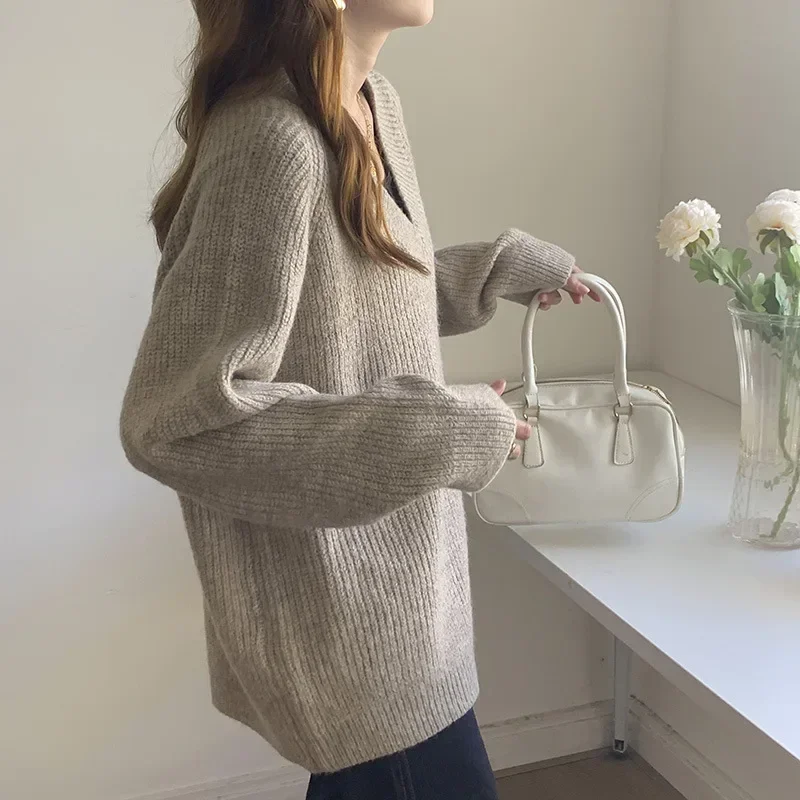 Macaron Color V-neck Sweaters Women Casual Pullovers Loose Raglan Sleeves Autumn Winter Lazy Versatile Warm Soft Tops Knit New