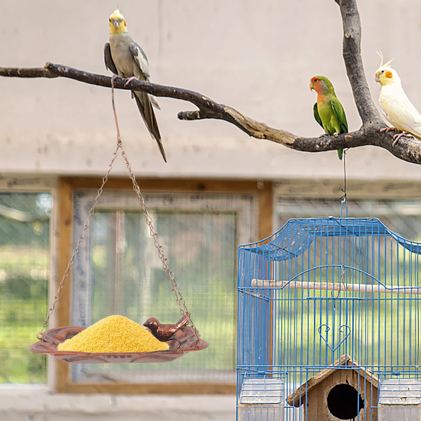 

Feeder Durable Hanging Outdoor Decorative Parrot Food Container Large Feeding Device Metal Supplies Balcony Tree Park