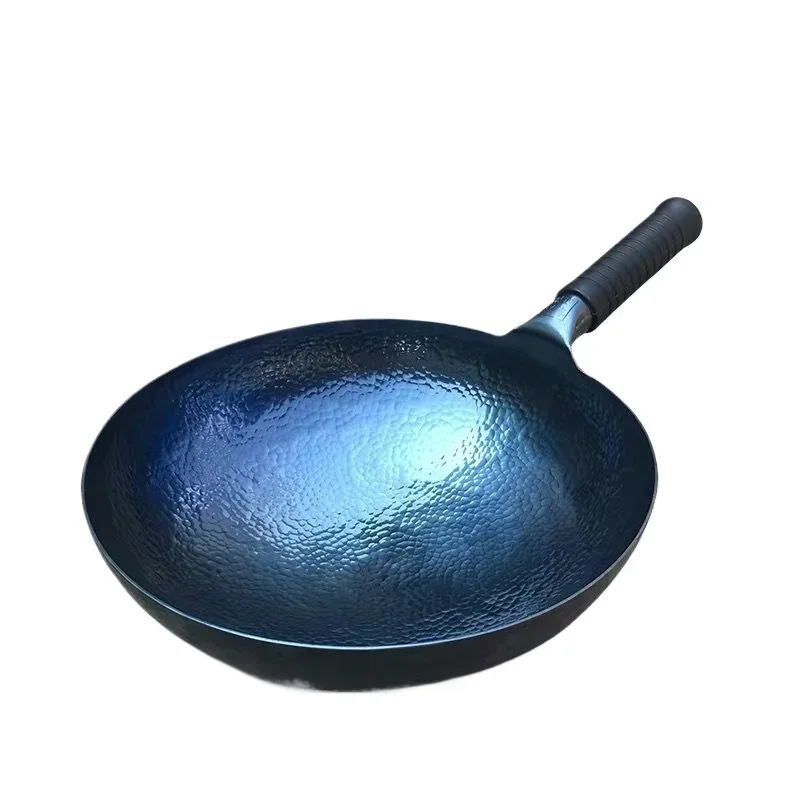 Chinese Traditional Mirror Iron Wok,30cm Blue Seasoned Wok 2mm Thickness Uncoated Kitchen Cookware Round Bottom Woks