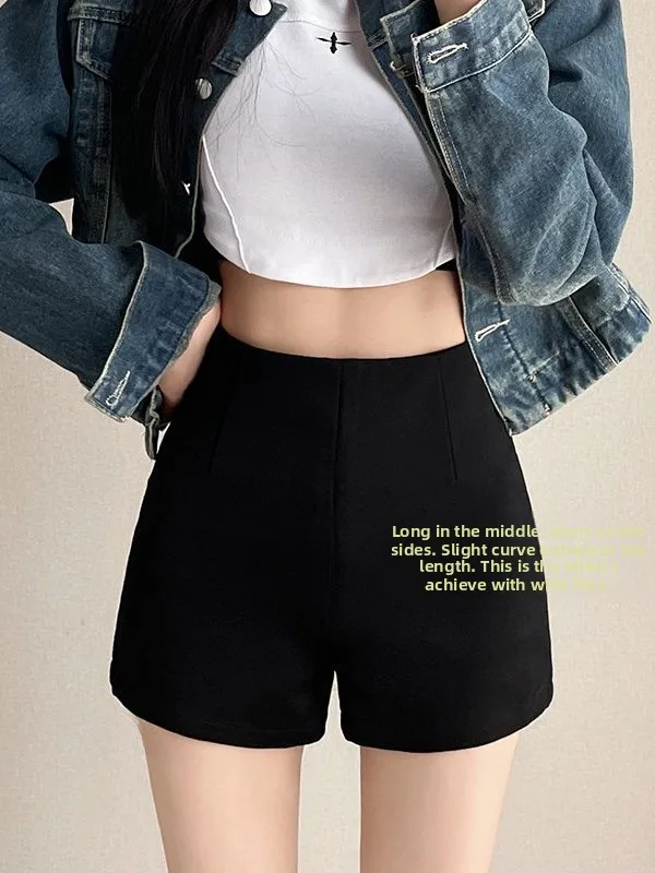 กางเกงขาสั้นเอวสูงทรงลำลองสำหรับผู้หญิง ฤดูใบไม้ร่วง ฤดูหนาว กระชับสัดส่วน ใส่เป็นเลกกิ้งหรือกางเกงขาสั้นก็ได้ ทรงตรง เซ็กซี่ ดีไซน์เก๋