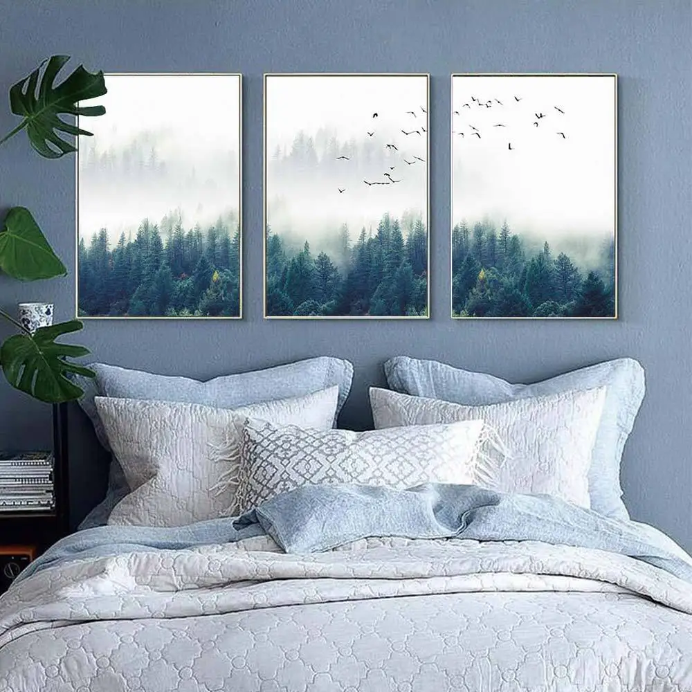 Nordic modern decorative painting living room dining room sofa background wall Canvas paintng forest landscape mural
