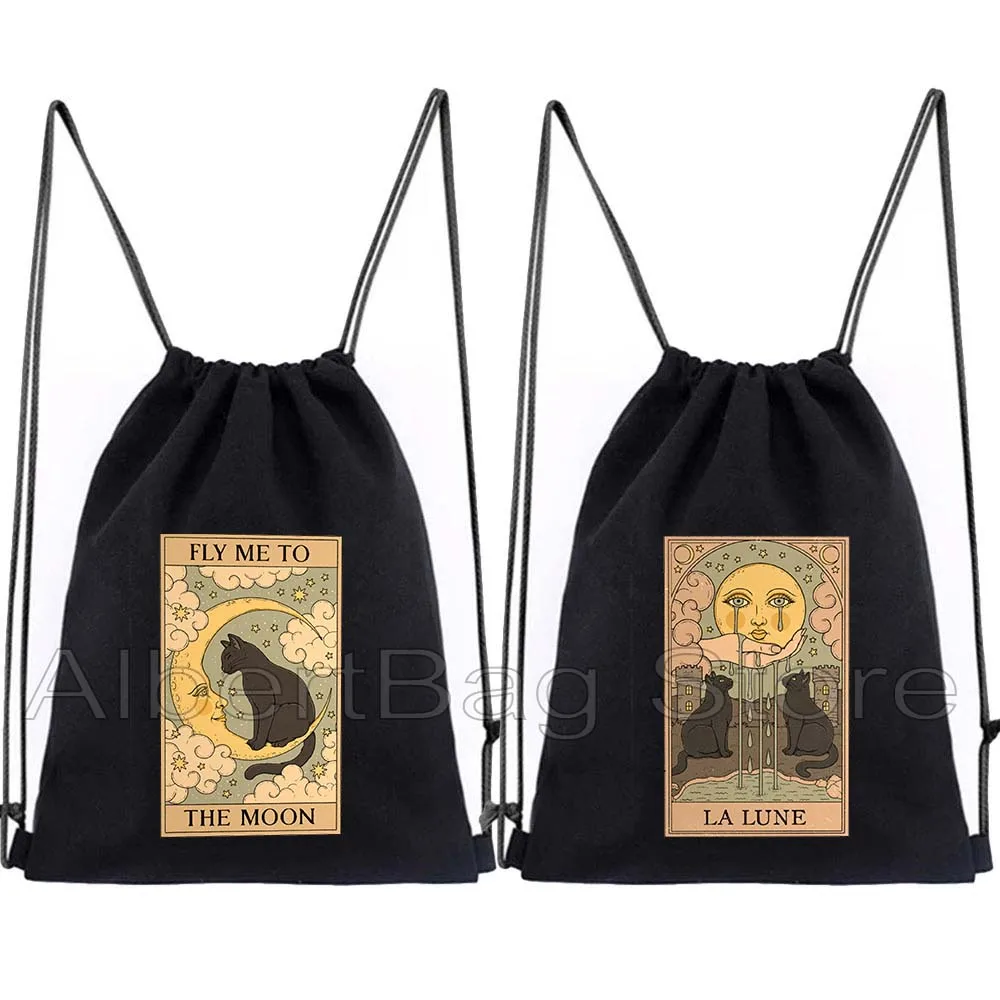 

Cats La Lune Sun Moon Zodiac Aquarius Aries Virgo Taurus Sagittarius Tarot Card Drawstring Soccer Backpack Sackpack String Bag