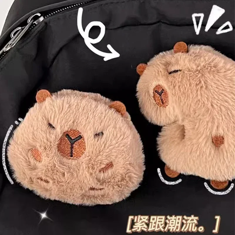 Cute Cartoon Capybara Plush Doll Brooch Bag Decoration Creative Fluffy Animals Stuffed Badge Pin For Women Birthday Gift