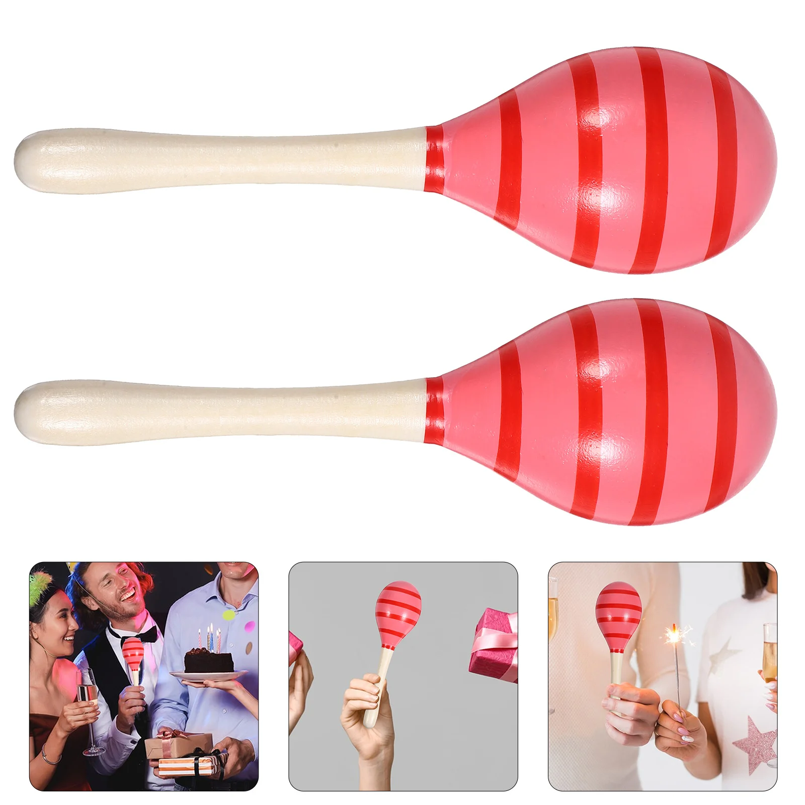 2 Pcs Wooden Maracas Kids Shakers Percussion Instrument Toys Handheld Musical Instruments Noise Maker Pink for Baby Child