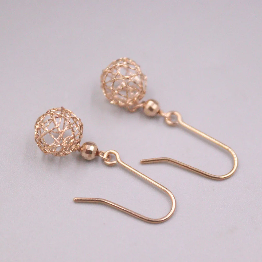 Au750 Real 18K Rose Gold Women Earrings Hollow Ball Dangle Earrings 1.21g