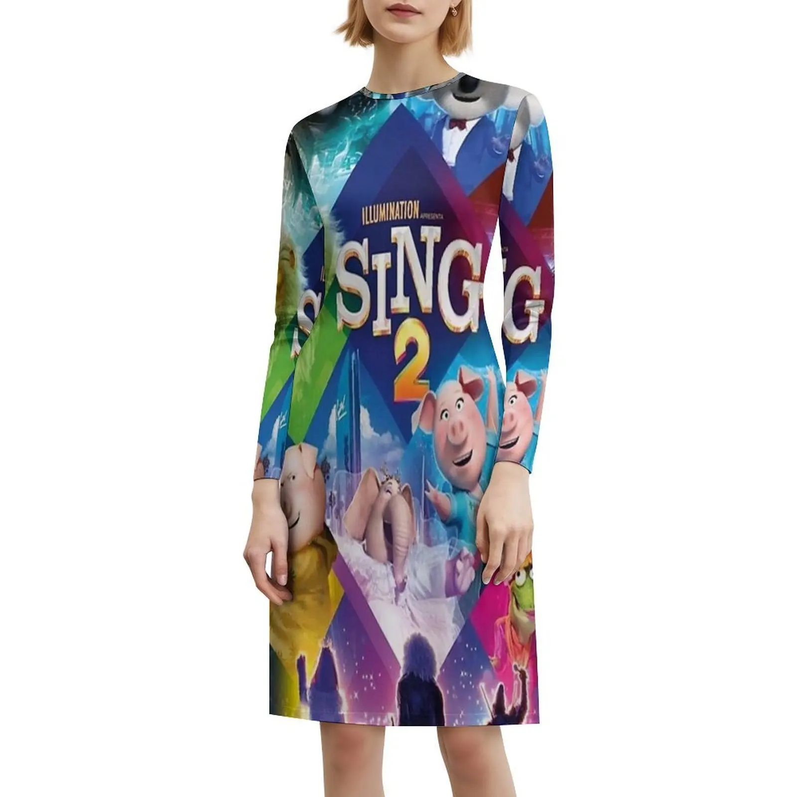 映画シング 2 韓国風カジュアルドレス女性用シンプルデイリーオフィスレディドレス映画アニメーションかわいいロックスター歌シング