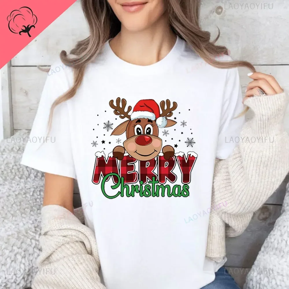 

Merry Christmas Moose Graphics Tshirt Women Christmas Shirts Cute Funny Christma Tops Retro Christmas Tee Comfort Famale T-Shirt