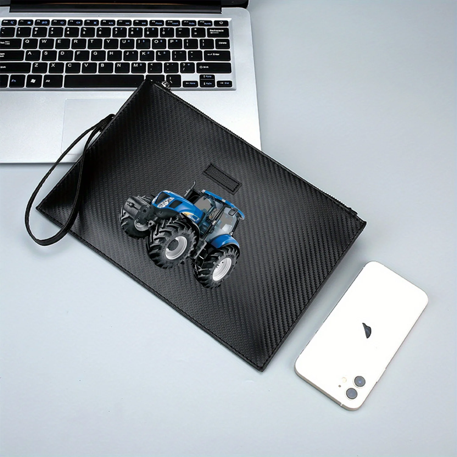 جرار أزرق بعجلات سوداء حقيبة يد رجالية أنيقة مطبوعة من البولي يوريثان عصرية وعملية للحمل اليومي #2